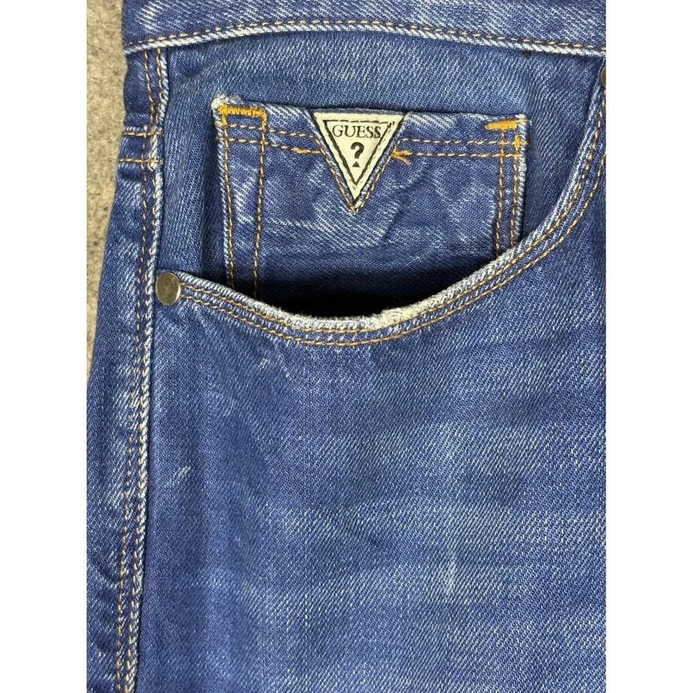 Guess Los Angeles Mens Slim Straight Distressed Blue Jeans Size 30 M71AS1R2J70‎